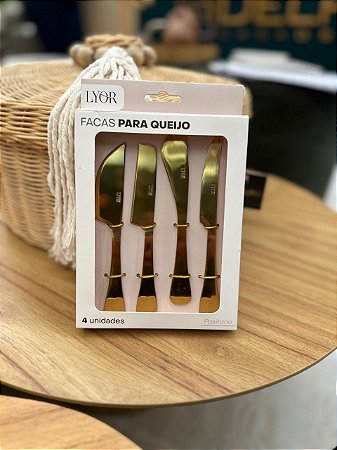 Conjunto 4 Facas Queijo Positano Inox Dourado