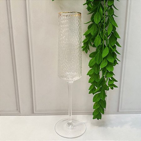 Taça Champanhe Cristal Ecológico Martelado Ouro 300ml