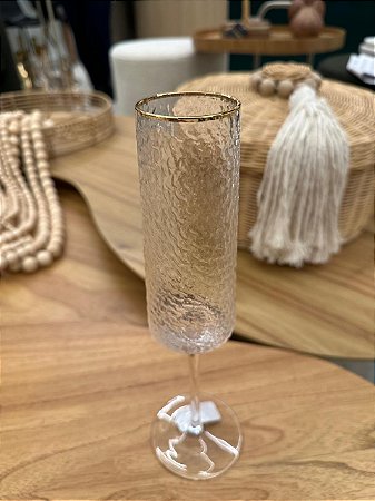 Taça Champanhe Cristal Ecológico Martelado Ouro 300ml