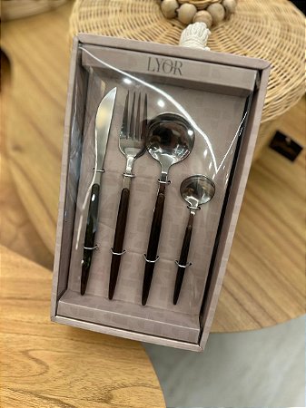 Faqueiro 24 pçs Inox Cabo Madeira Organic