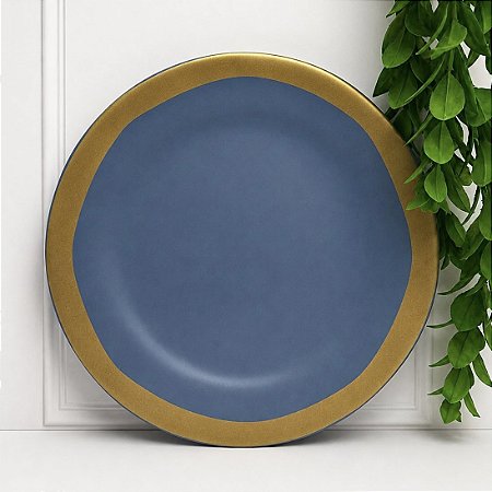 Prato Sobremesa Azul c/ Filete Amassada