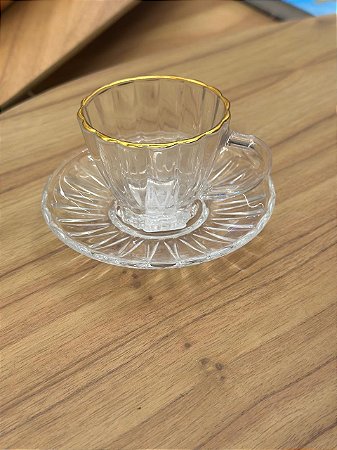 Xícara Café Cristal Fio de Ouro Radial 90ml