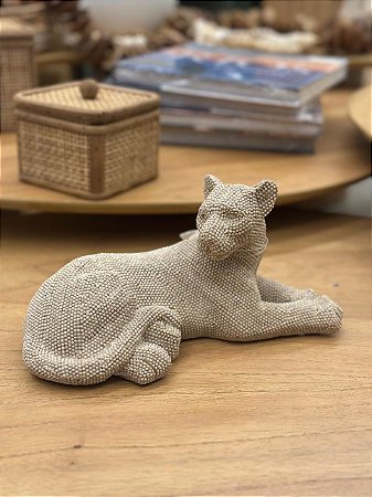 Escultura Poliresina Leopardo Bege