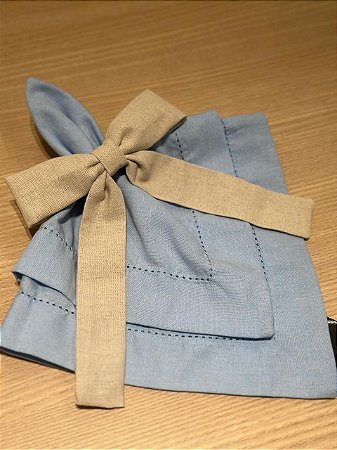 Guardanapo Linho Misto Ponto Ajour 45x45 Azul Bebê