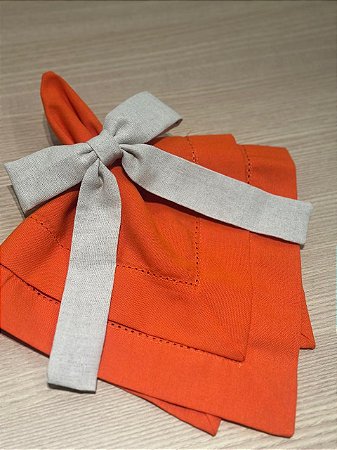 Guardanapo Linho Misto Ponto Ajour 45x45 Laranja