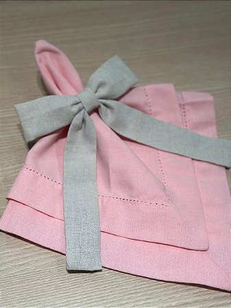 Guardanapo Linho Misto Ponto Ajour 45x45 Rosa Bebê