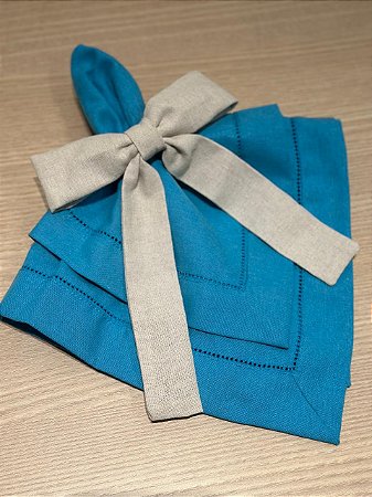 Guardanapo Linho Misto Ponto Ajour 45x45 Turquesa