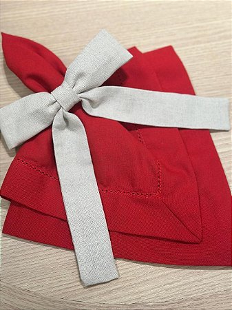 Guardanapo Linho Misto Ponto Ajour 45x45 Vermelho
