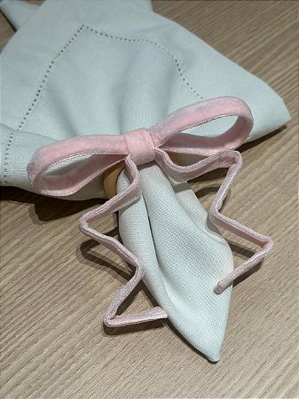 Porta Guardanapo Laço Veludo Duplo Rosa Bebê