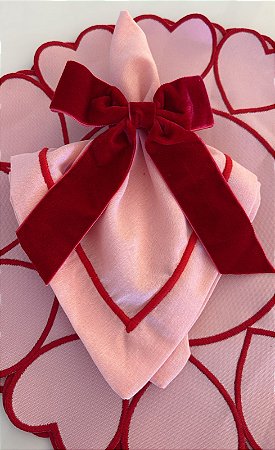 Guardanapo Rosa Bordado Linha Bordada Vermelha