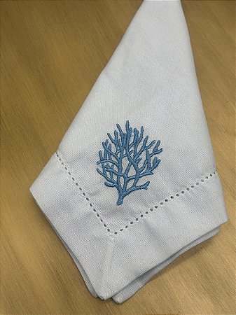 Guardanapo Branco Coral Azul Claro