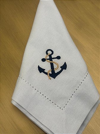 Guardanapo Branco Âncora Azul Marinho