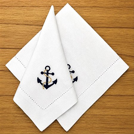 Guardanapo Branco Âncora Azul Marinho