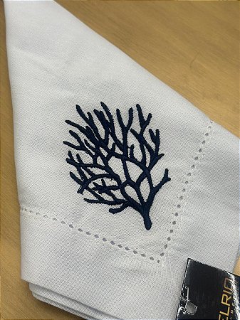 Guardanapo Branco Coral Azul Escuro