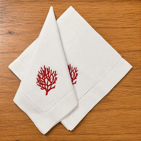 Guardanapo Branco Coral Vermelho