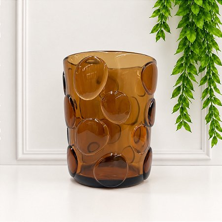 Copo Vidro Textura Bolhas Ambar 300ml