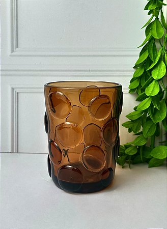 Copo Vidro Textura Bolhas Ambar 300ml