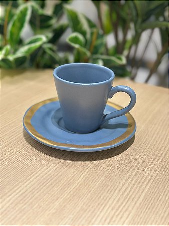 Xícara de Chá Azul c/ Filete Amassada
