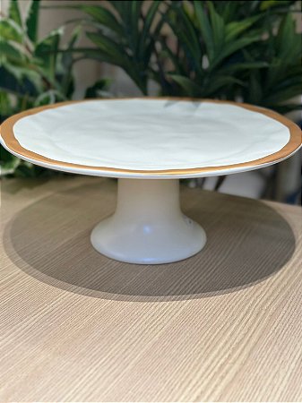 Porta Torta c/ Pé Bege Filete Amassada