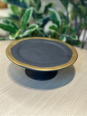Porta Petit Four c/ pé Preto Filete Amassada