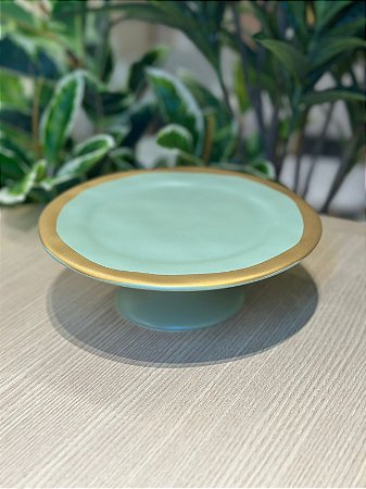 Porta Petit Four c/ Pé Verde Filete Amassada