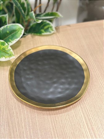 Prato Sobremesa Porcelana Preto Dubai 22cm