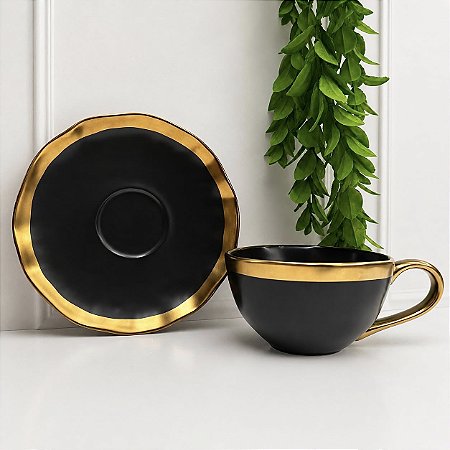 Xícara Chá Porcelana Dubai Preto 200ml