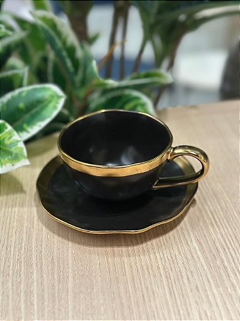 Xícara Chá Porcelana Dubai Preto 200ml