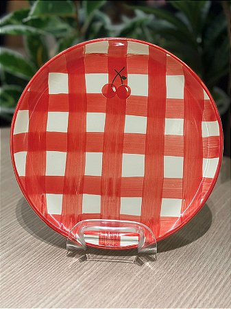 Prato redondo Xadrez Cereja