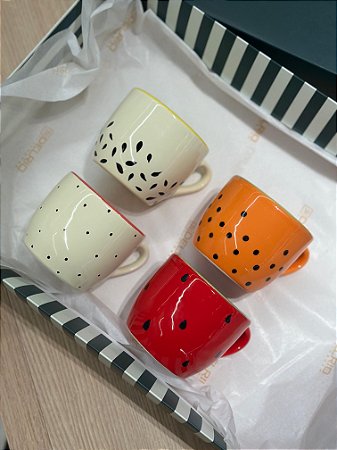 Kit Presente c/ 5 Xícaras de Cerâmica Pintadas a Mão.