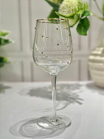 Taça Vidro Vinho Balls Fio Ouro 350 ml