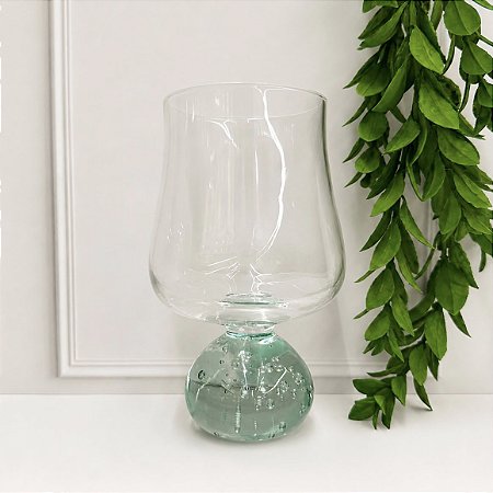 Taça vidro base esfera verde 440 ml