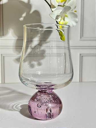 Taça vidro base esfera rosa 440 ml