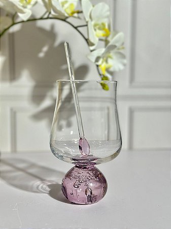 Taça vidro base esfera rosa 440 ml