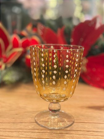 Taça vidro âmbar c/ pontilhado branco