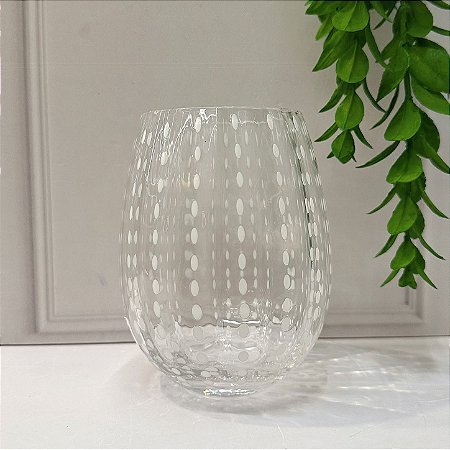 Copo vidro transparente c/ pontilhado branco