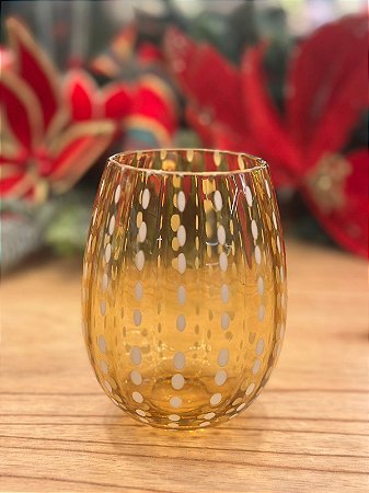Copo vidro âmbar c/ pontilhado branco