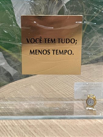 Caixa acrílica tempo relógio dourado