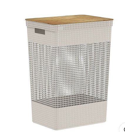 Cesto de Roupas Ou 49L com Tampa de Bambu Linha Grid