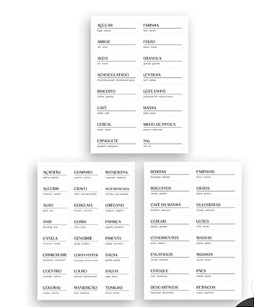 Etiquetas Adesivas Para Temperos Mantimentos e Despensa Ou