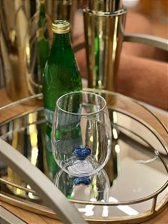 Copo vidro coração azul 450 ml