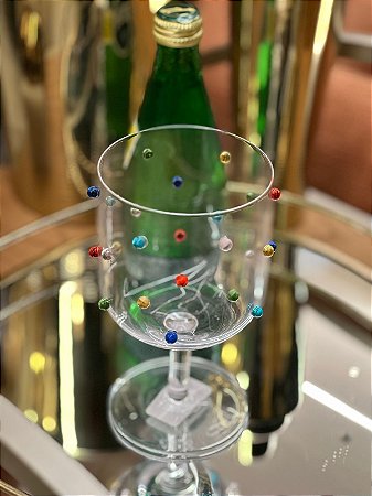 Taça vidro transparente c/ pontos coloridos 475 ml