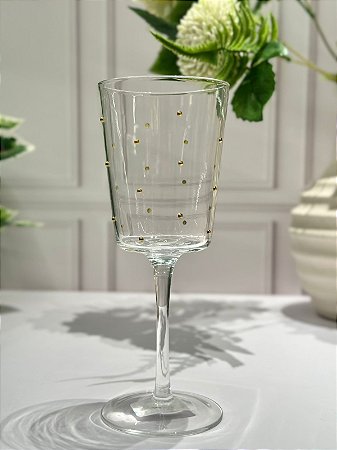 Taça vidro transparente c/ ponto dourado 320 ml