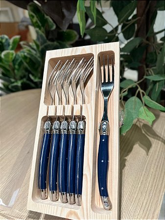 Cj 6 garfos luxo em bandeja Azul