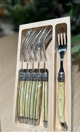Cj 6 garfos luxo em bandeja Marfim