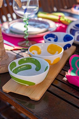 Petisqueira madeira colorida 4 peças