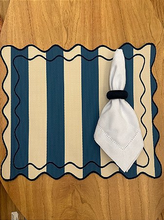 Americano retangular courino listrado azul