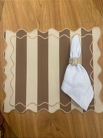 Americano retangular courino listrado bege