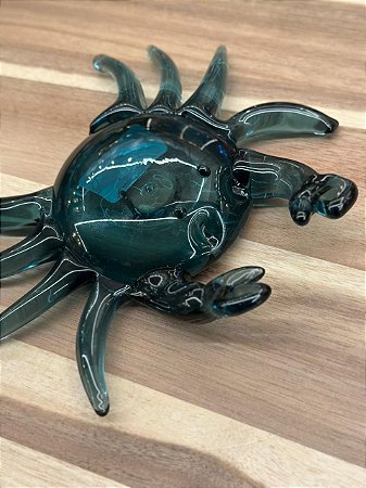 Peça decorativa vidro caranguejo azul