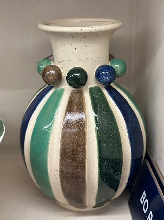 Vaso decor cerâmica bege esfera listra